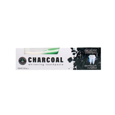 Beauty Formulas Charcoal Whitening Toothpaste + Toothbrush - معجون تبييض الأسنان بالفحم وفرشاة الأسنان من بيوتي فورميولا