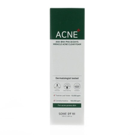 Some By Mi AHA BHA PHA 30 Days Miracle Acne Clear Foam 100ml - منظف رغوي تركيبة 30 يوم السحرية لحب الشباب بحمض ألفا هيدروكسي، وحمض بيتا هيدروكسي، وحمض بولي هيدروكسي من Some By Mi 100 مل