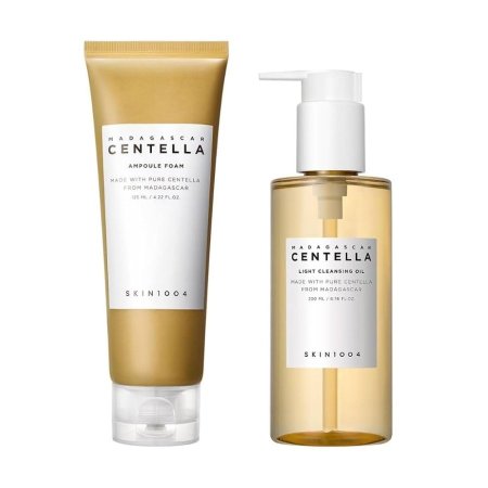 SKIN1004 Madagascar Centella Double Cleansing Duo (Centella Ampoule Foam + Centella Light Cleansing Oil)-SKIN1004 ثنائي التنظيف المزدوج بخلاصة سنتيلا مدغشقر (رغوة أمبولة سنتيلا + زيت تنظيف خفيف بخلاصة سنتيلا)