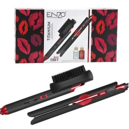Enzo Comb 2 In 1 Salon Perm Hair Straightener & Brush Set-مجموعة مكواة فرد الشعر وفرشاة تصفيف الشعر من إنزو كومب 2 في 1