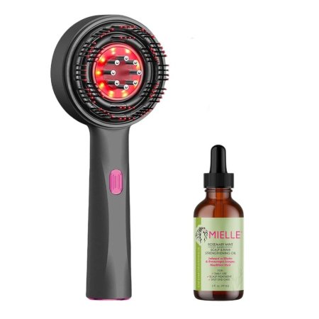بكج إنعاش الشعر – فرشاة التدليك الضوئية مع زيت إكليل الجبل والنعناع من Mielle:  Hair Revitalizing Bundle – LED Massage Brush & Mielle Rosemary Mint Oil